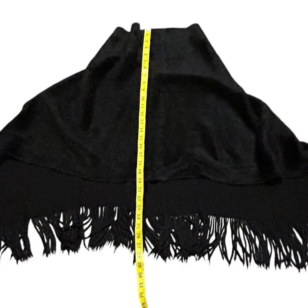 Poncho Cape Shawl Wrap Black Faux Fur Fringe One Size Soft Boho Festival